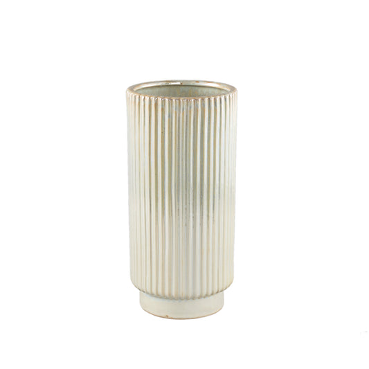 Eviera Pearl Shiny Glazed Ceramic Pot Ribbed Round M