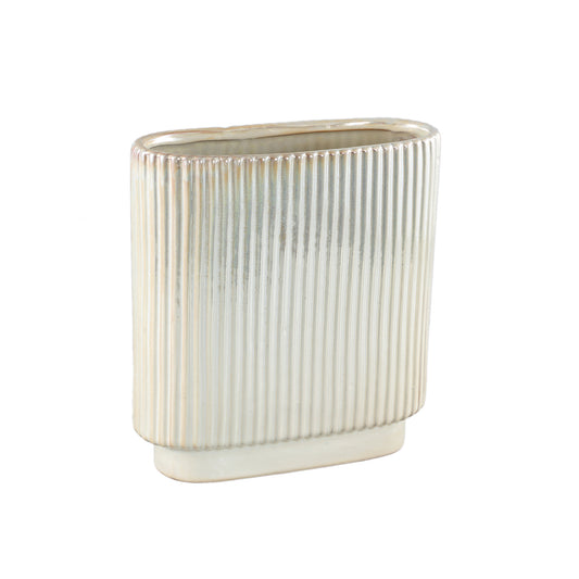 Eviera Pearl Shiny Glazed Ceramic Pot Ribbed Oval M