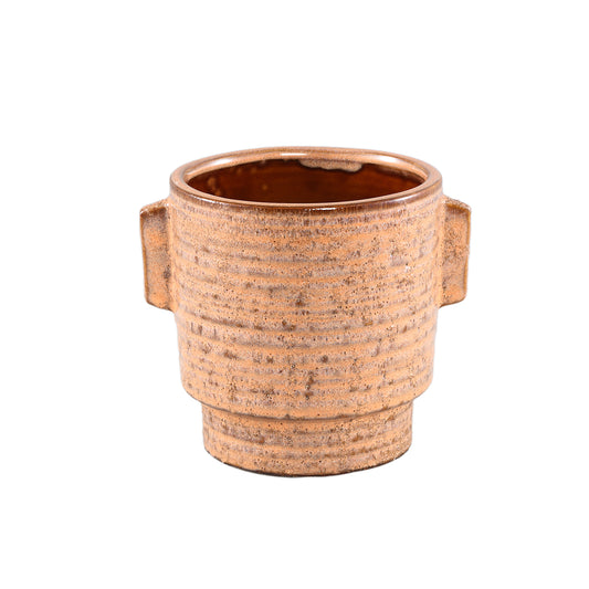 Katelynn Orange Glazed Ceramic Pot Ears Round M