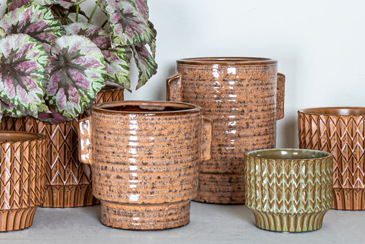 Katelynn Orange Glazed Ceramic Pot Ears Round M