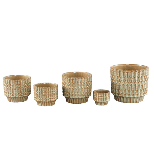 Ruub Green Glazed Ceramic Pot Motive Round S