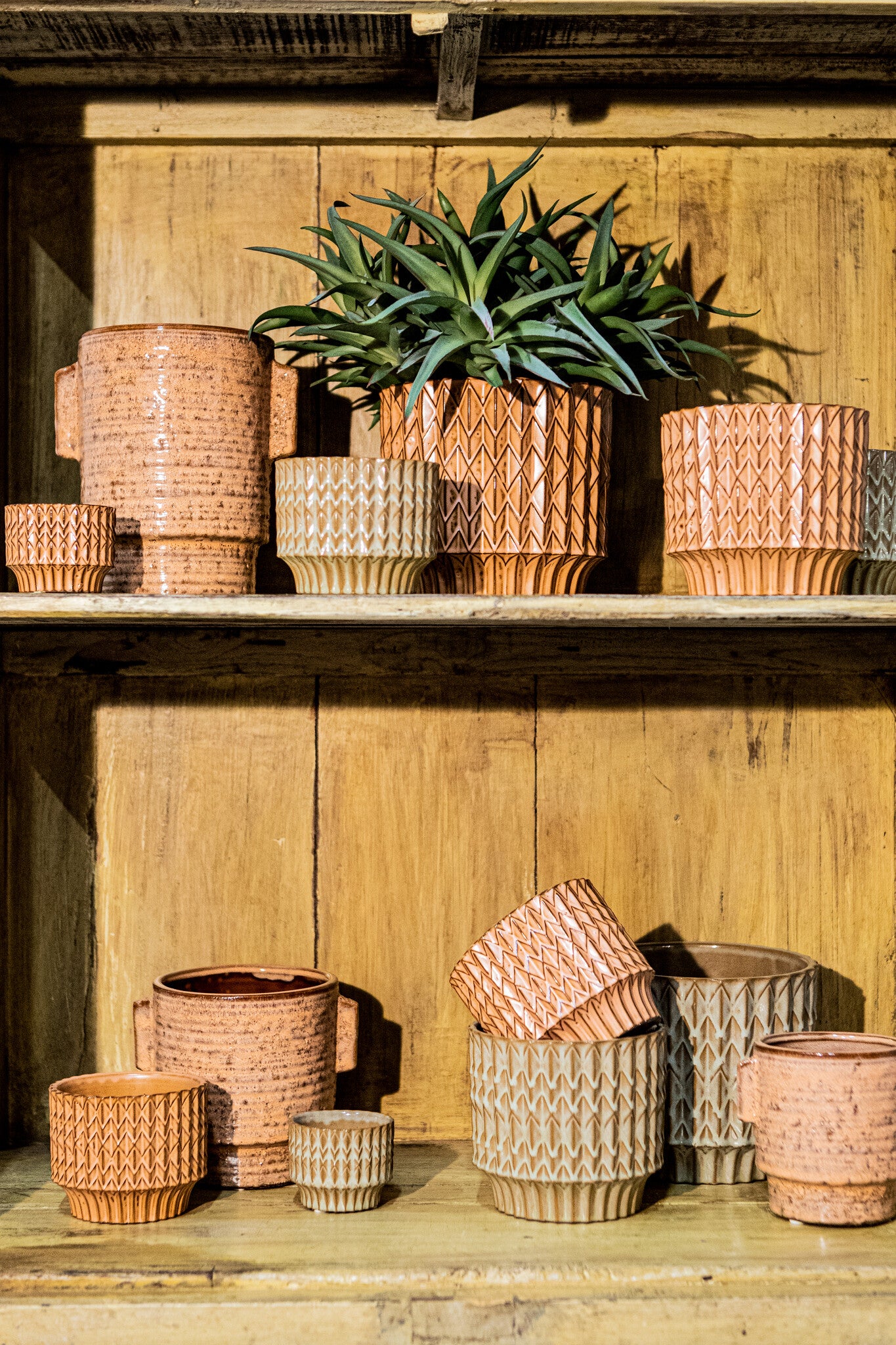 Ruub Orange Glazed Ceramic Pot Motive Round XL