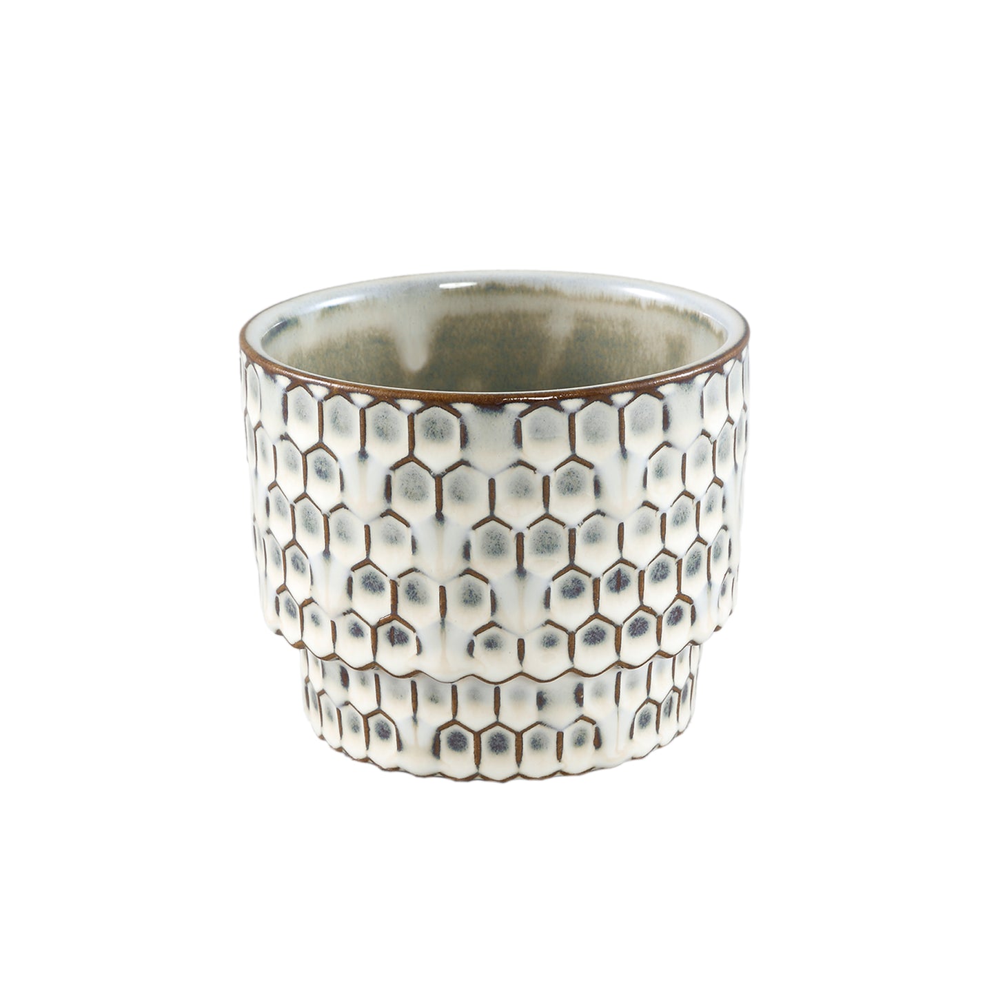 Emmily White Glazed Ceramic Pot Scales Round S