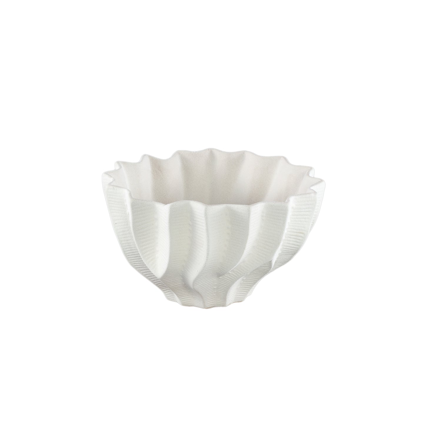 Merc White Ceramic Pot Wavy Ribbed Low L