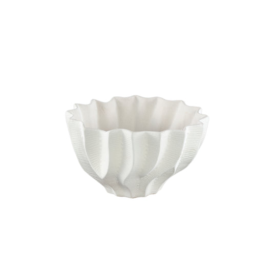 Merc White Ceramic Pot Wavy Ribbed Low L