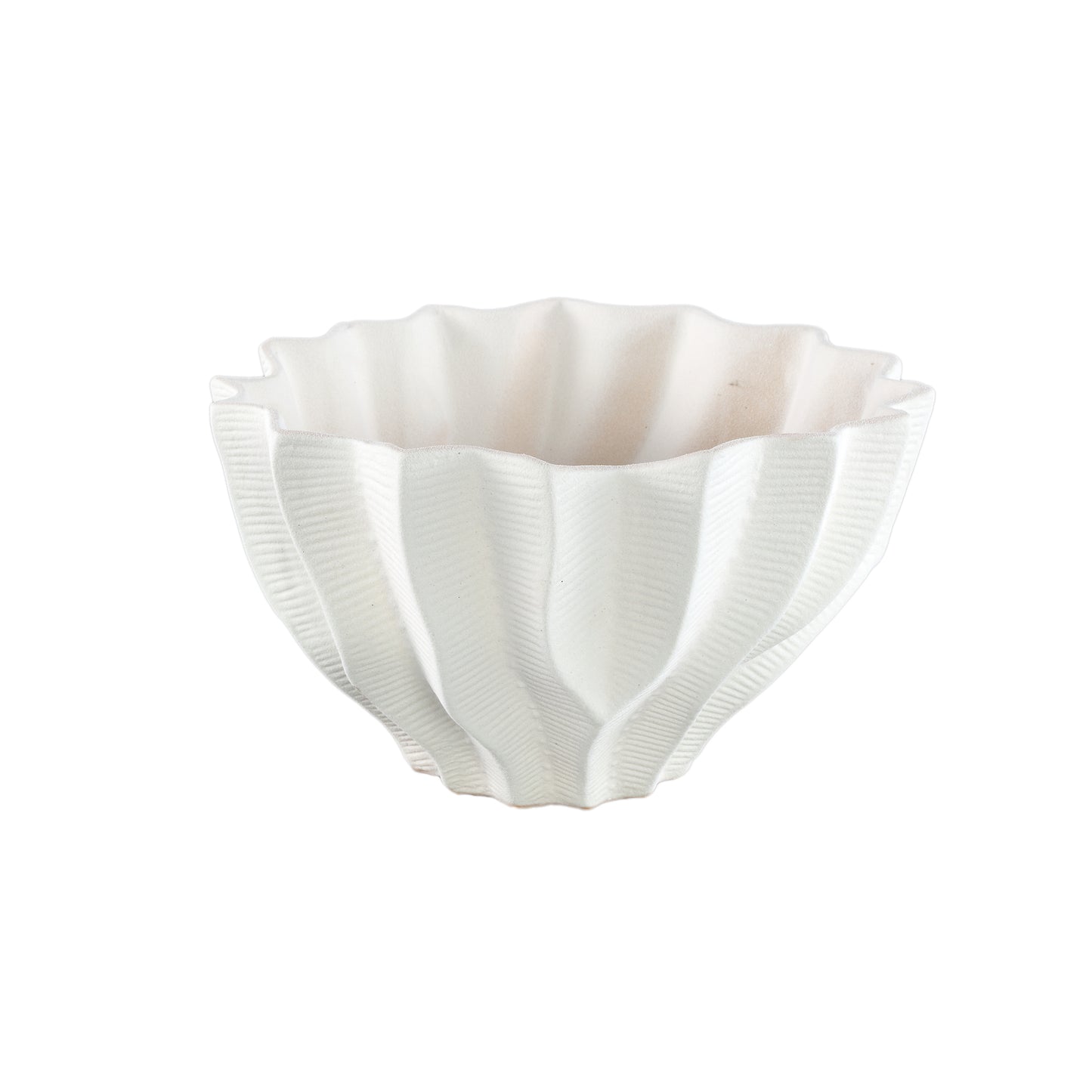 Merc White Ceramic Pot Wavy Ribbed Low S