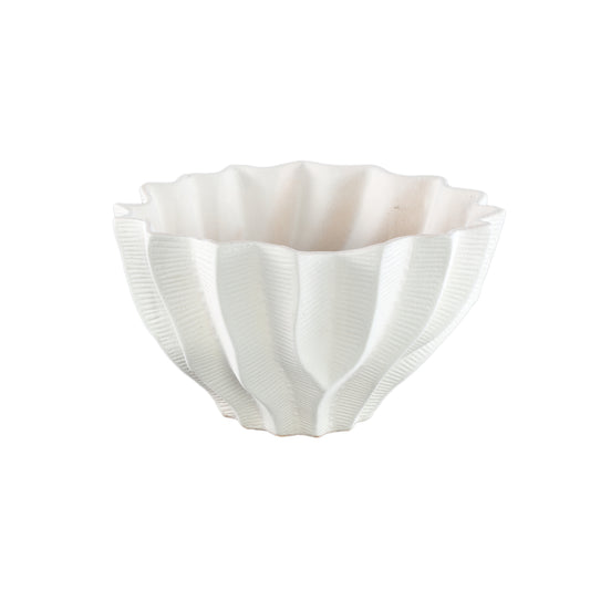 Merc White Ceramic Pot Wavy Ribbed Low S