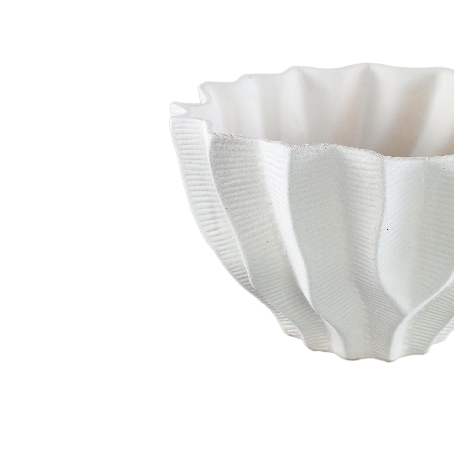 Merc White Ceramic Pot Wavy Ribbed Low S