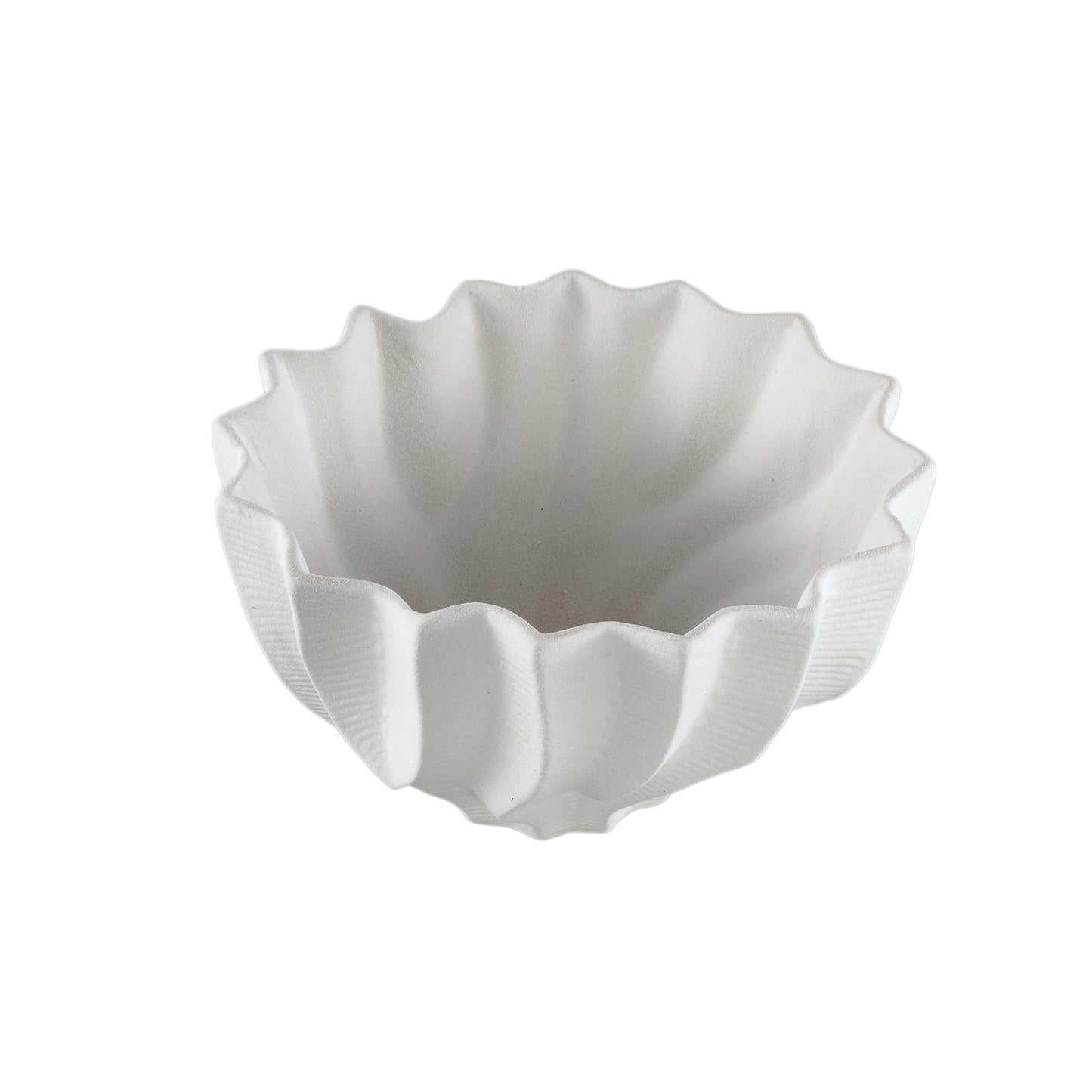 Merc White Ceramic Pot Wavy Ribbed Low S