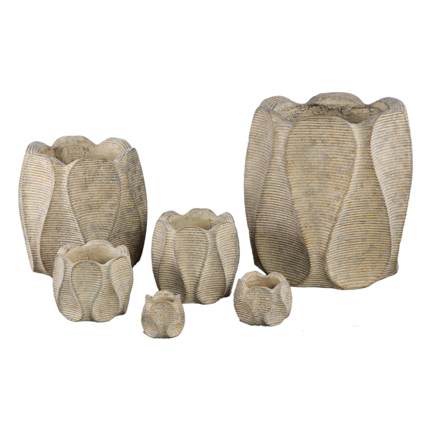 Waxy Brown Cement Pot Wavy Rib Pattern Round XL