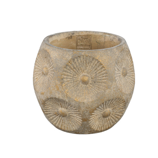 Saff Brown Cement Pot With Circle Pattern Round L