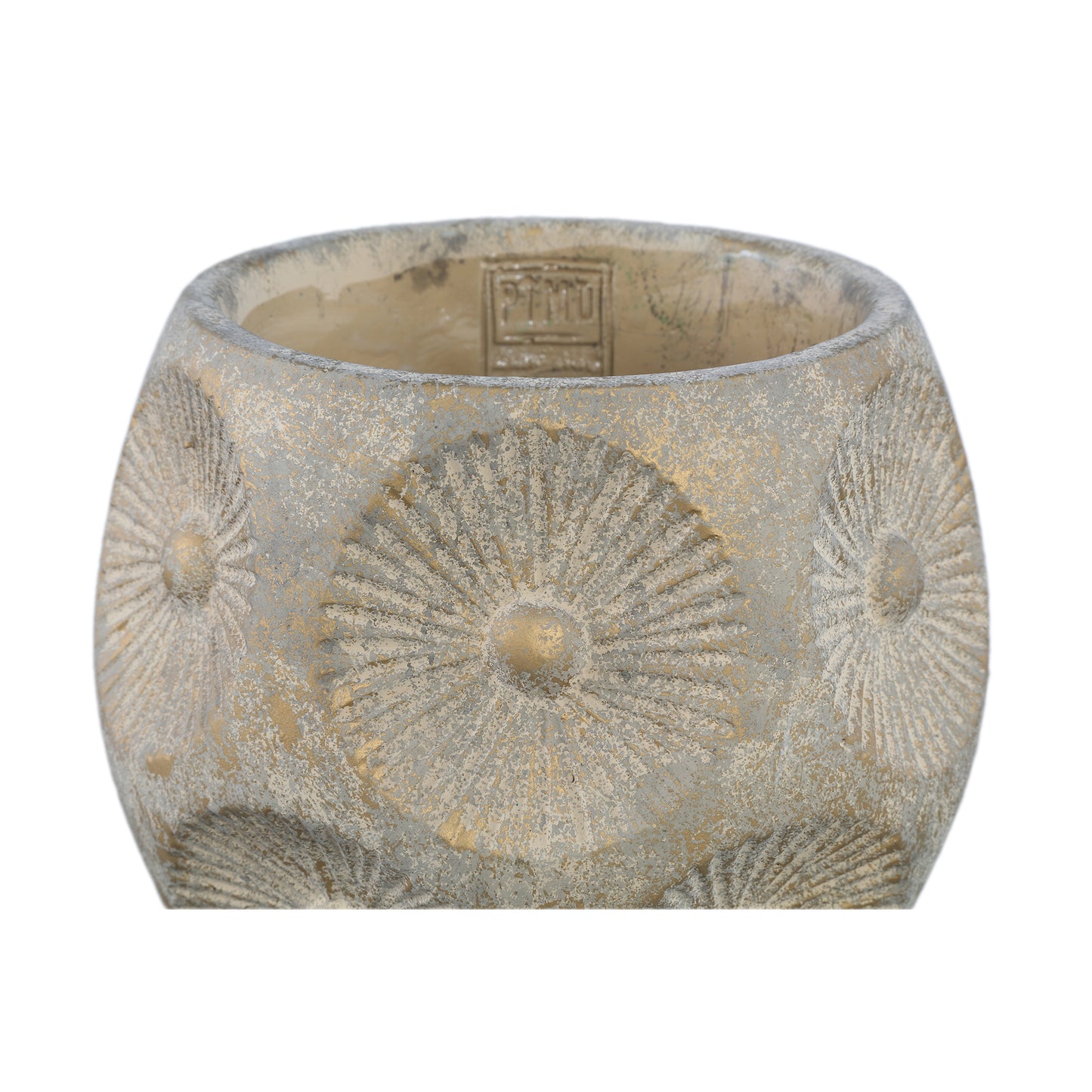 Saff Brown Cement Pot With Circle Pattern Round L