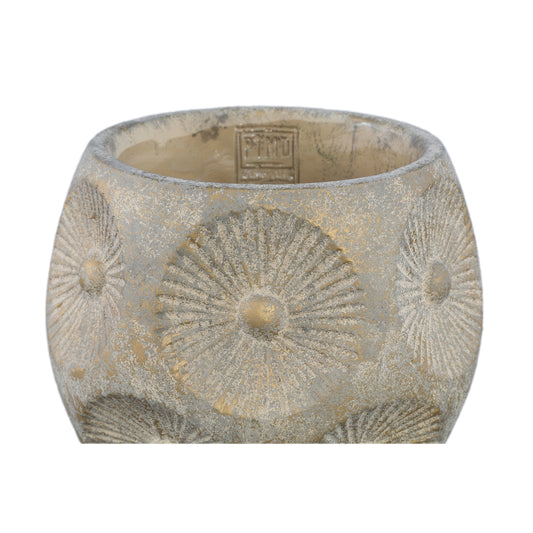 Saff Brown Cement Pot With Circle Pattern Round L