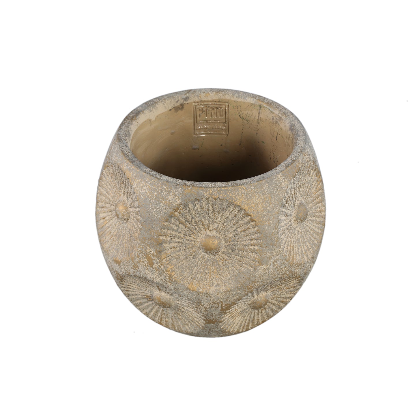Saff Brown Cement Pot With Circle Pattern Round L