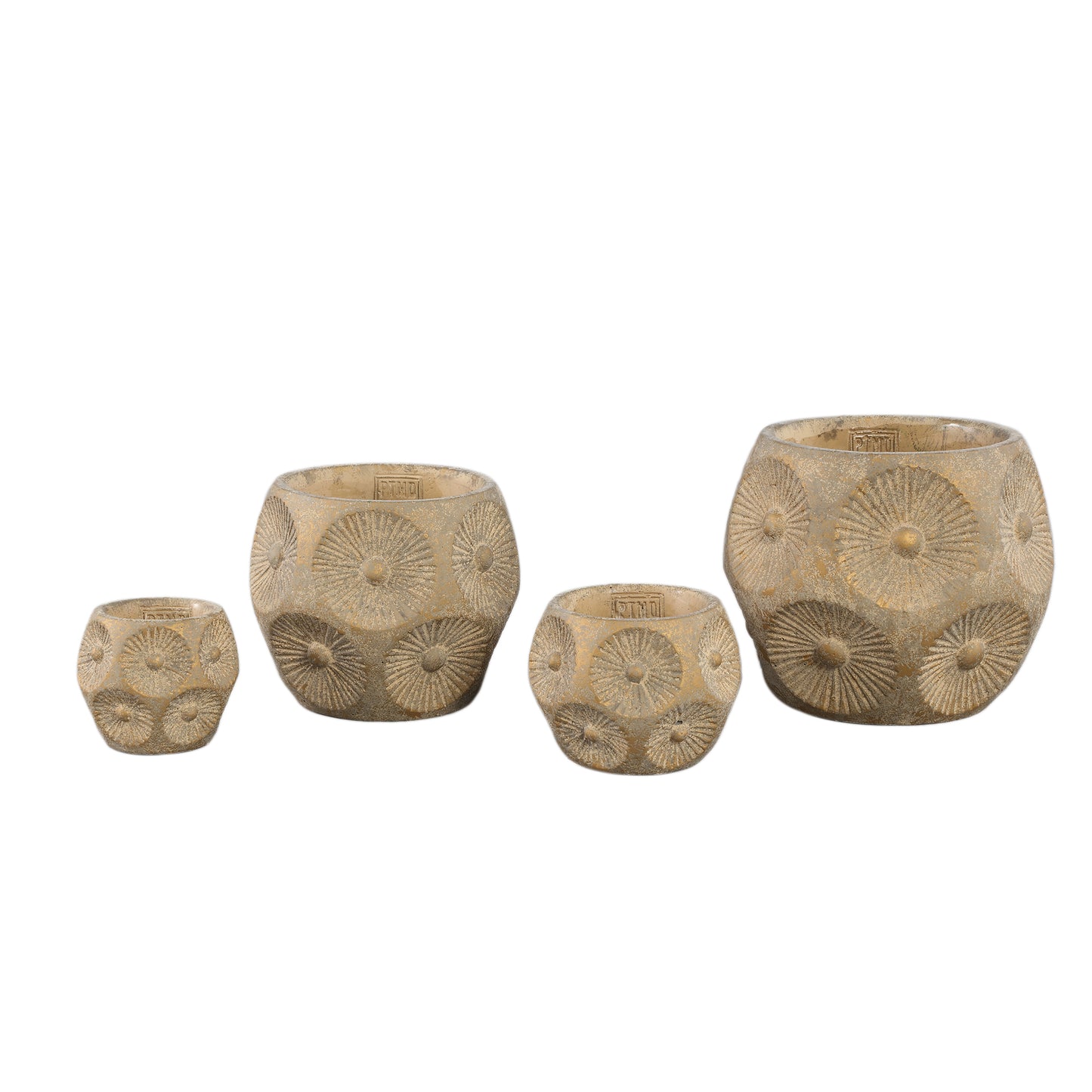 Saff Brown Cement Pot With Circle Pattern Round L