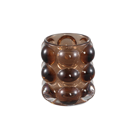 Lonnie Brown Glass Tealight Round With Circles