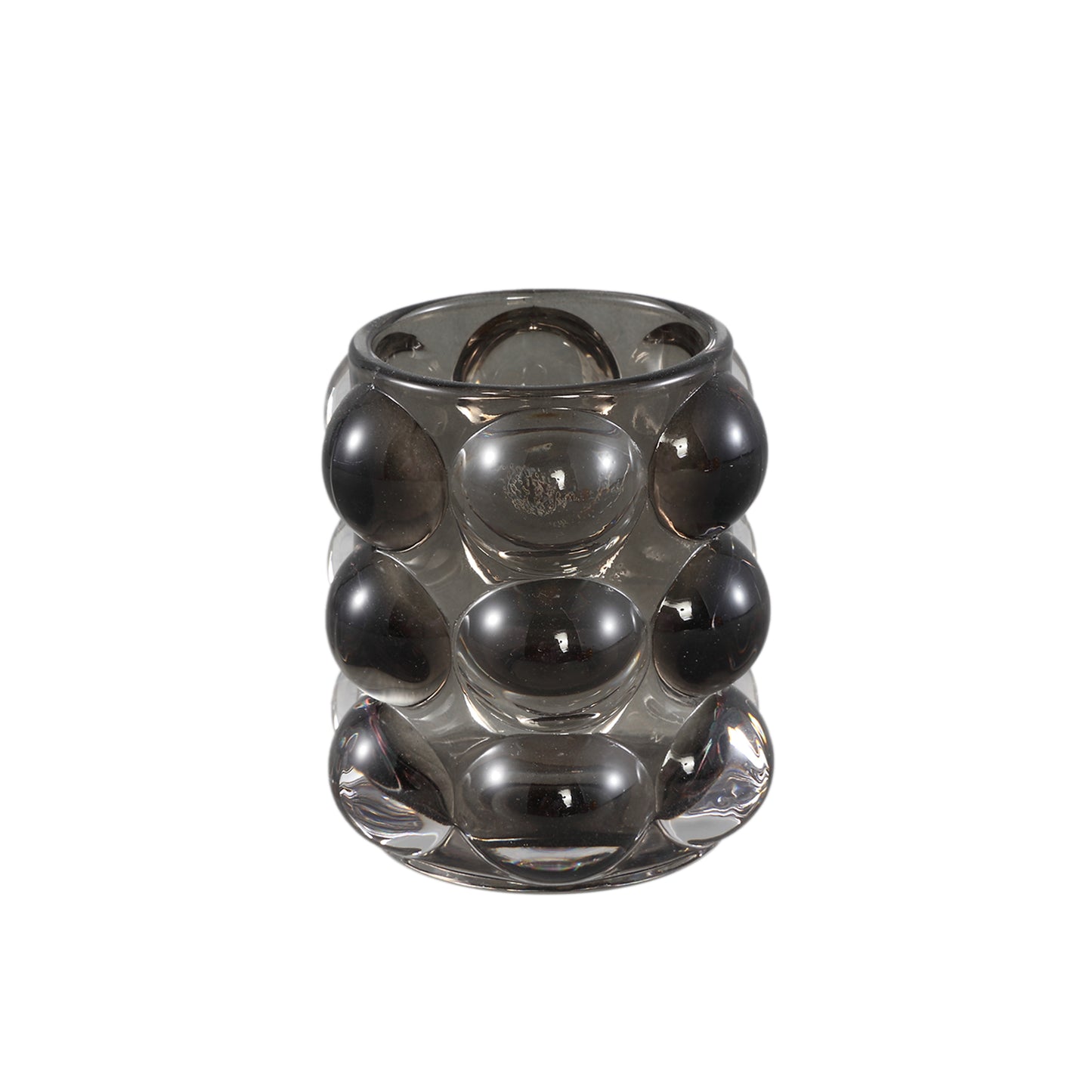 Lonnie Black Glass Tealight Round With Circles