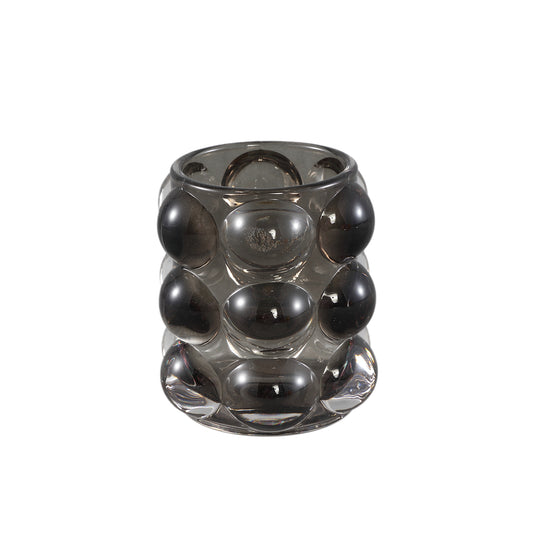Lonnie Black Glass Tealight Round With Circles