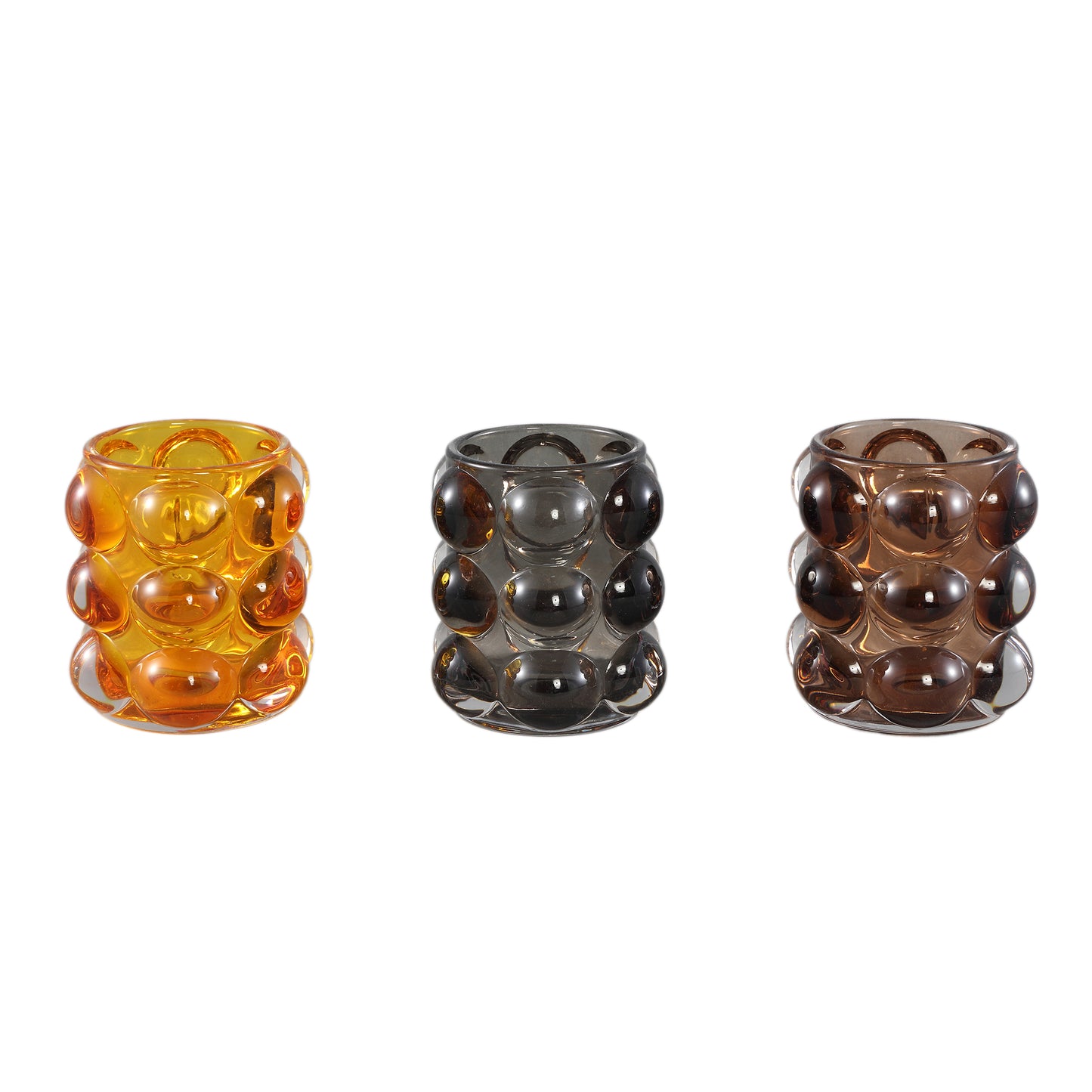 Lonnie Black Glass Tealight Round With Circles