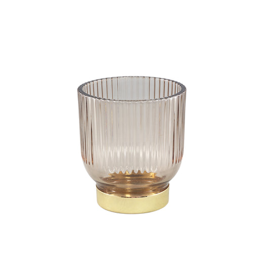 Siera Pink Glass Tealight Ribbed Gold Base