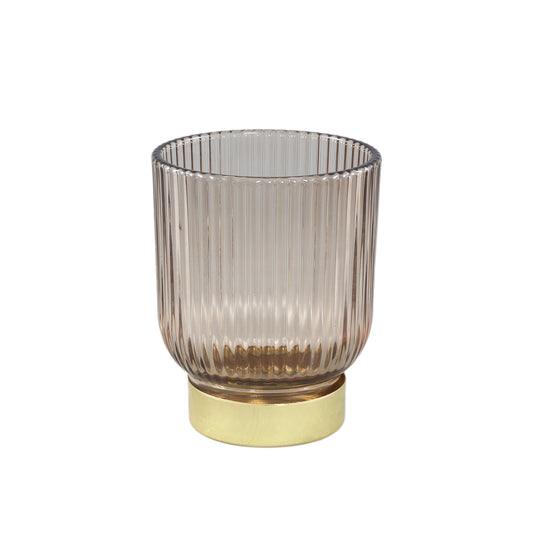 Siera Brown Glass Tealight Ribbed Gold Base