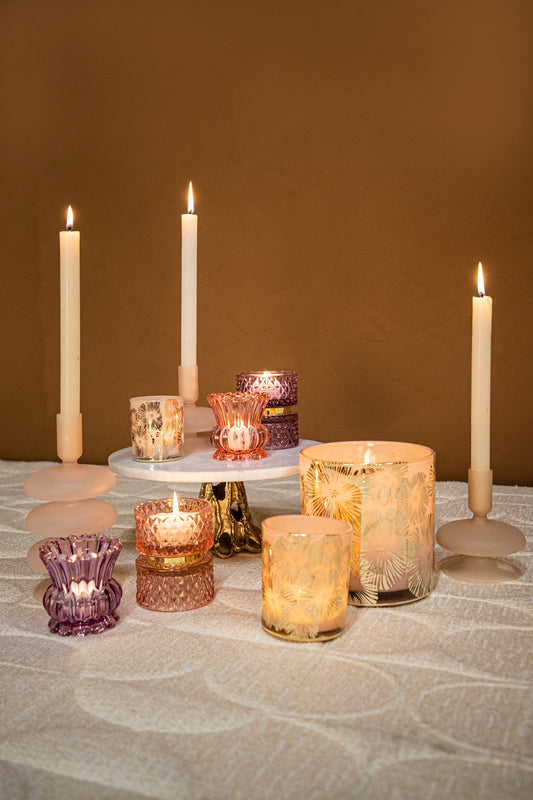 Asiya Pink Glass Tealight Gold Middle