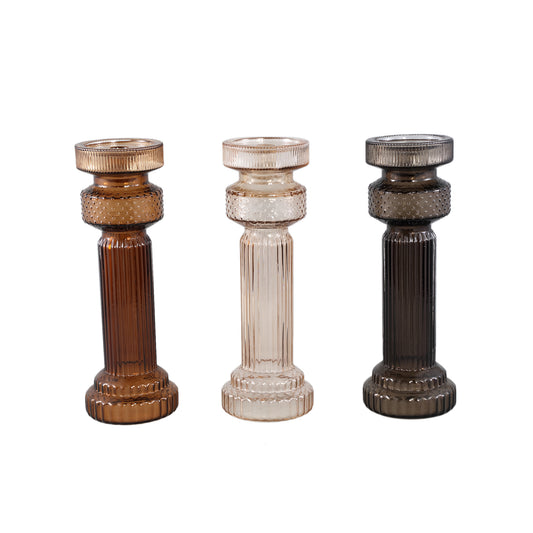 Fadri Bronzen Glazen Kandelaar M - Set van 2 Stuks 34.5x11.5x11.5 cm