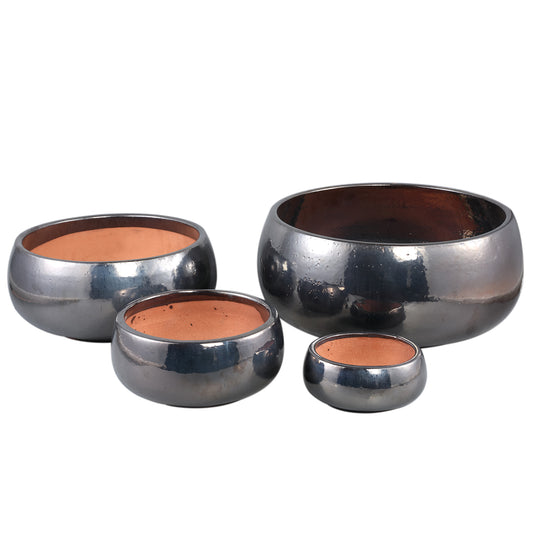 Nayaa Silver Ceramic Pot Round Low SV4