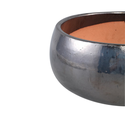 Nayaa Silver Ceramic Pot Round Low SV4