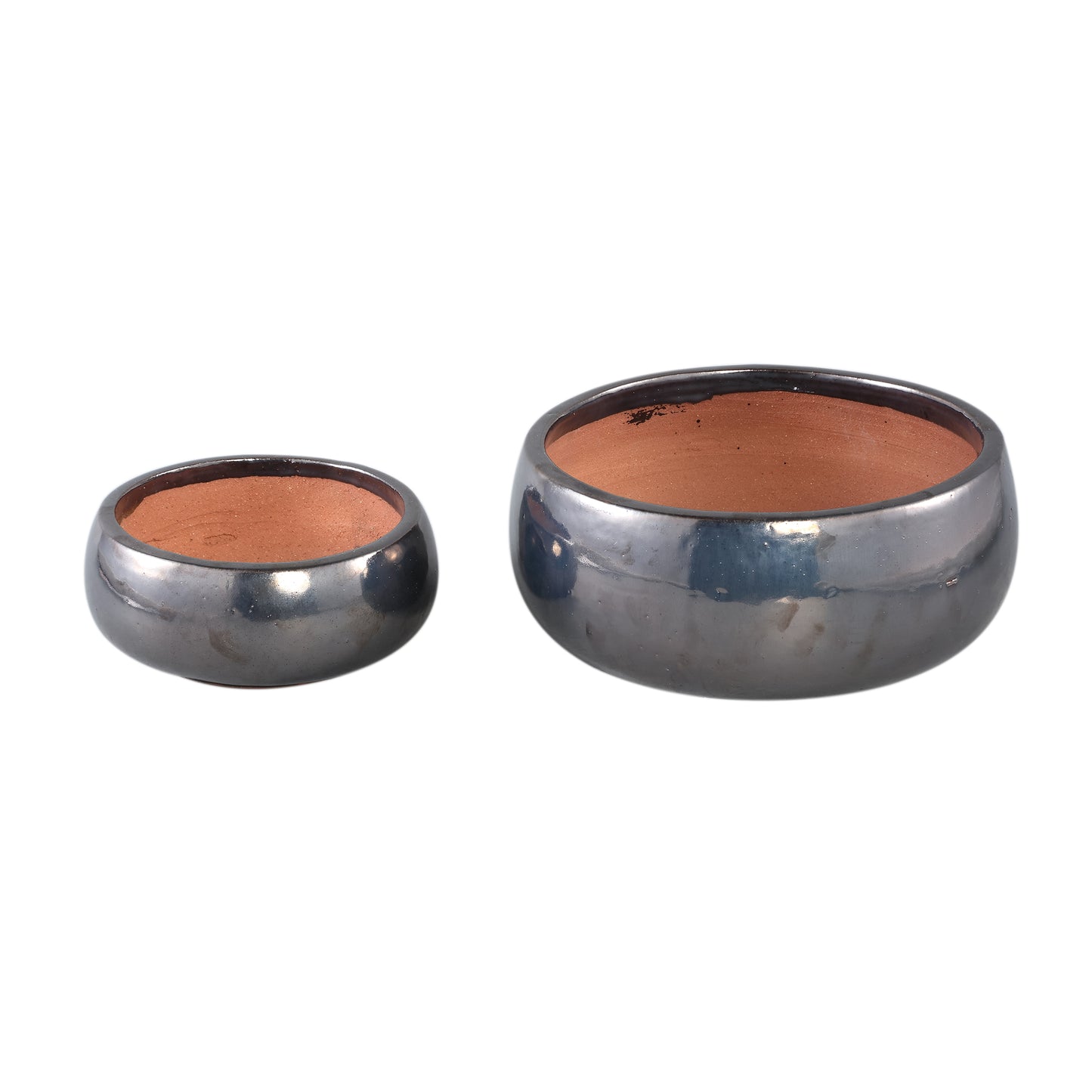 Nayaa Silver Ceramic Pot Round Low SV2