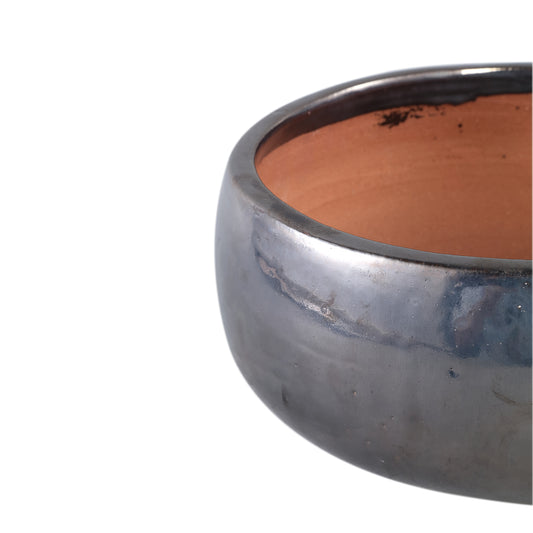 Nayaa Silver Ceramic Pot Round Low SV2