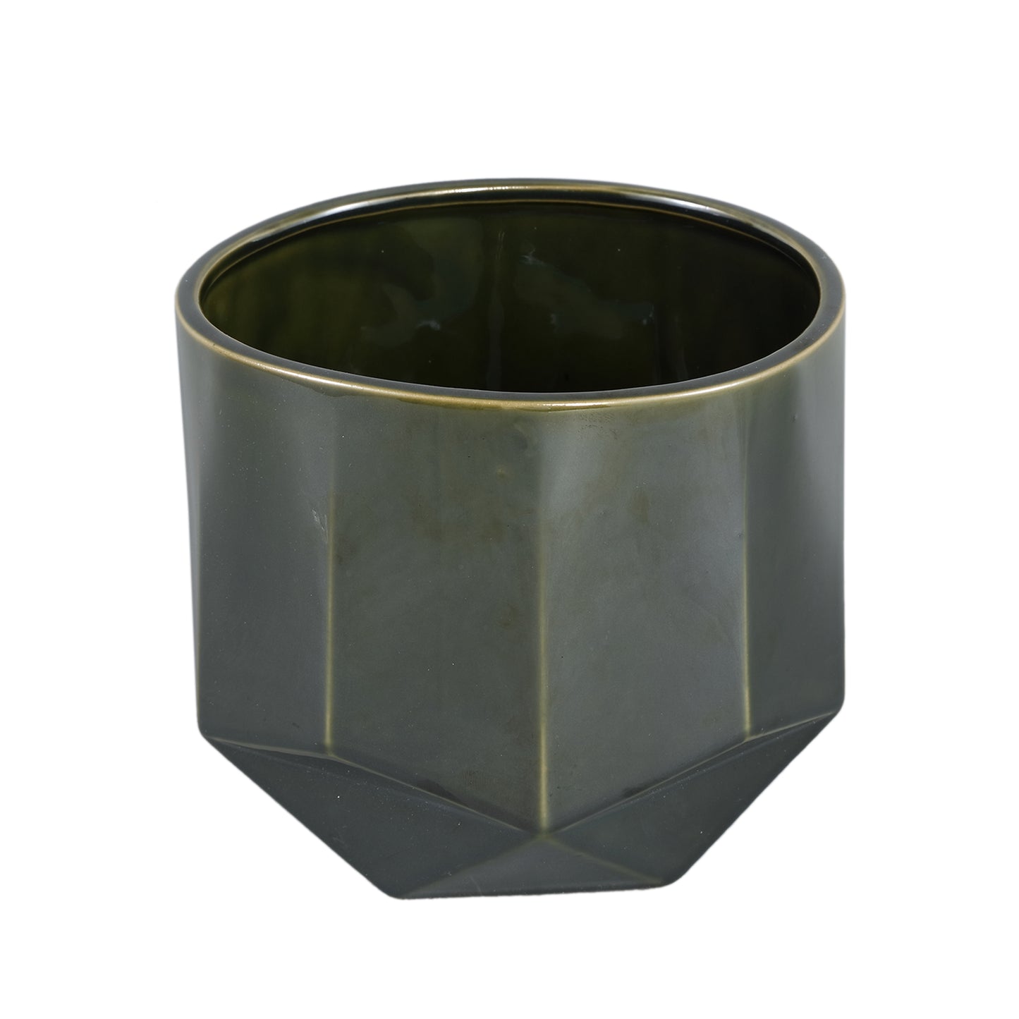 Kaima Green Glazed Ceramic Pot Angular Print XL