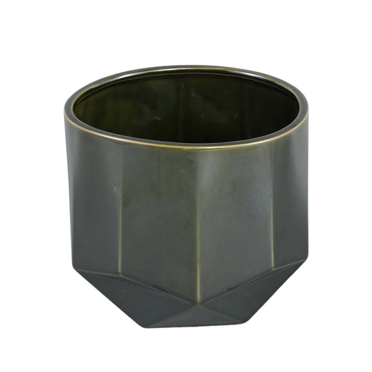 Kaima Green Glazed Ceramic Pot Angular Print XL