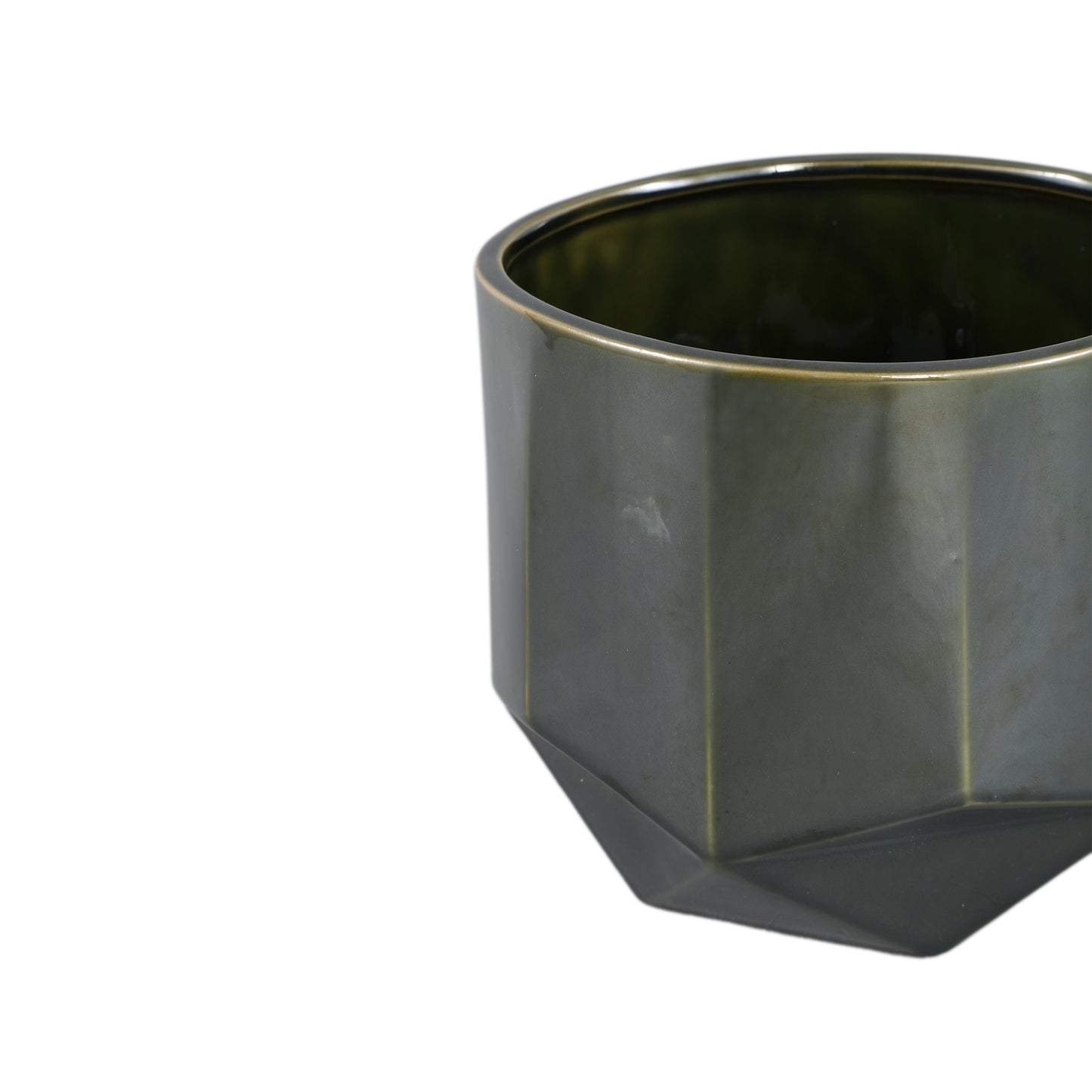 Kaima Green Glazed Ceramic Pot Angular Print XL