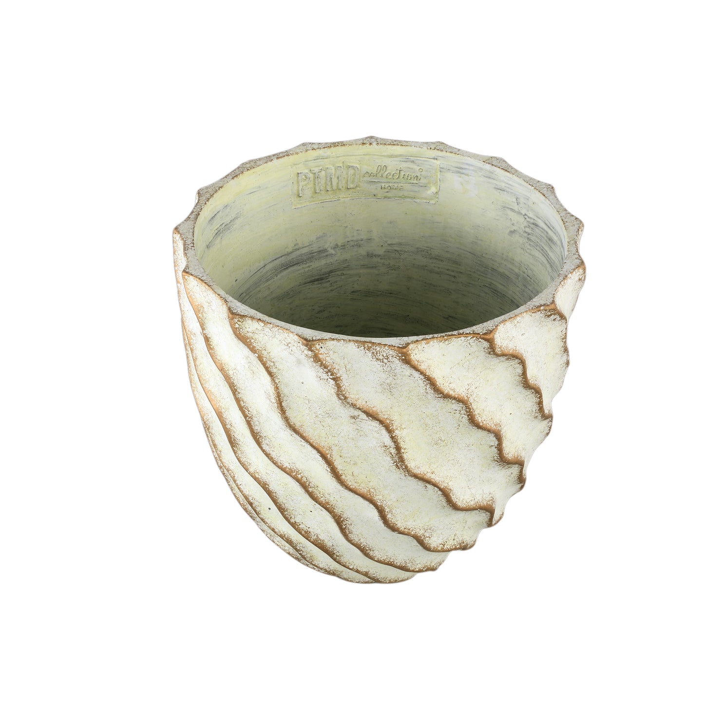 Sharlae Cream Cement Pot Wavy Lines Round XXL