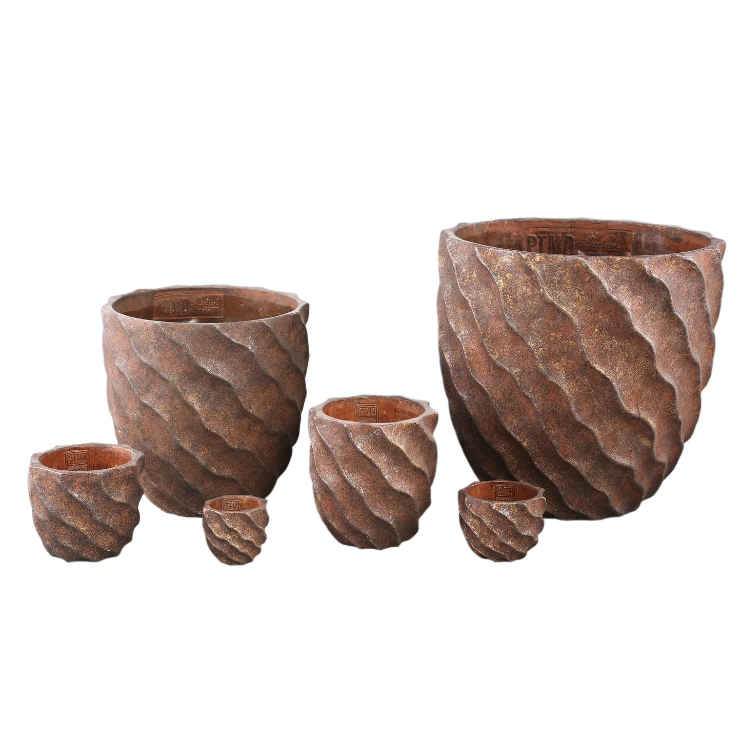 Sharlae Brown Cement Pot Wavy Lines Round XXL