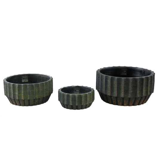 Niki Groen Cementpot Rond Met Strepen Set Van 8 Stuks 8x18x18 cm