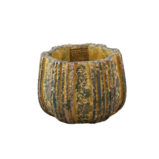 Valerio Yellow Cement Pot With Stripes Round S