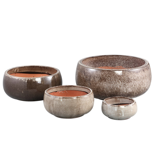 Nayaa Brown Ceramic Pot Round Low SV4