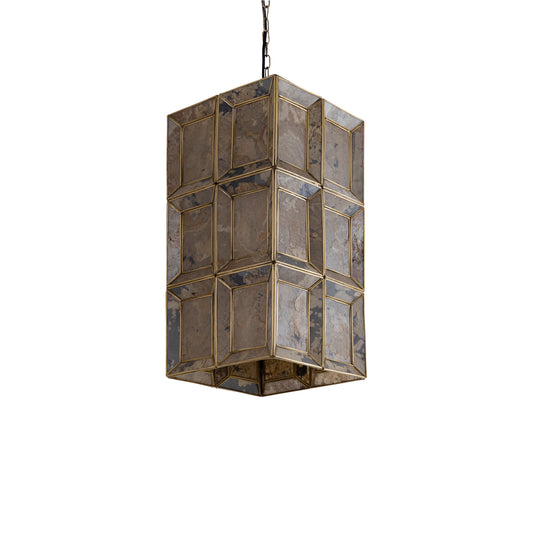 Layra Brass Stone Veneer Hanging Lamp Antique