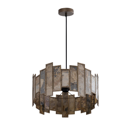 Levan Brass Stone Veneer Hanging Lamp Round