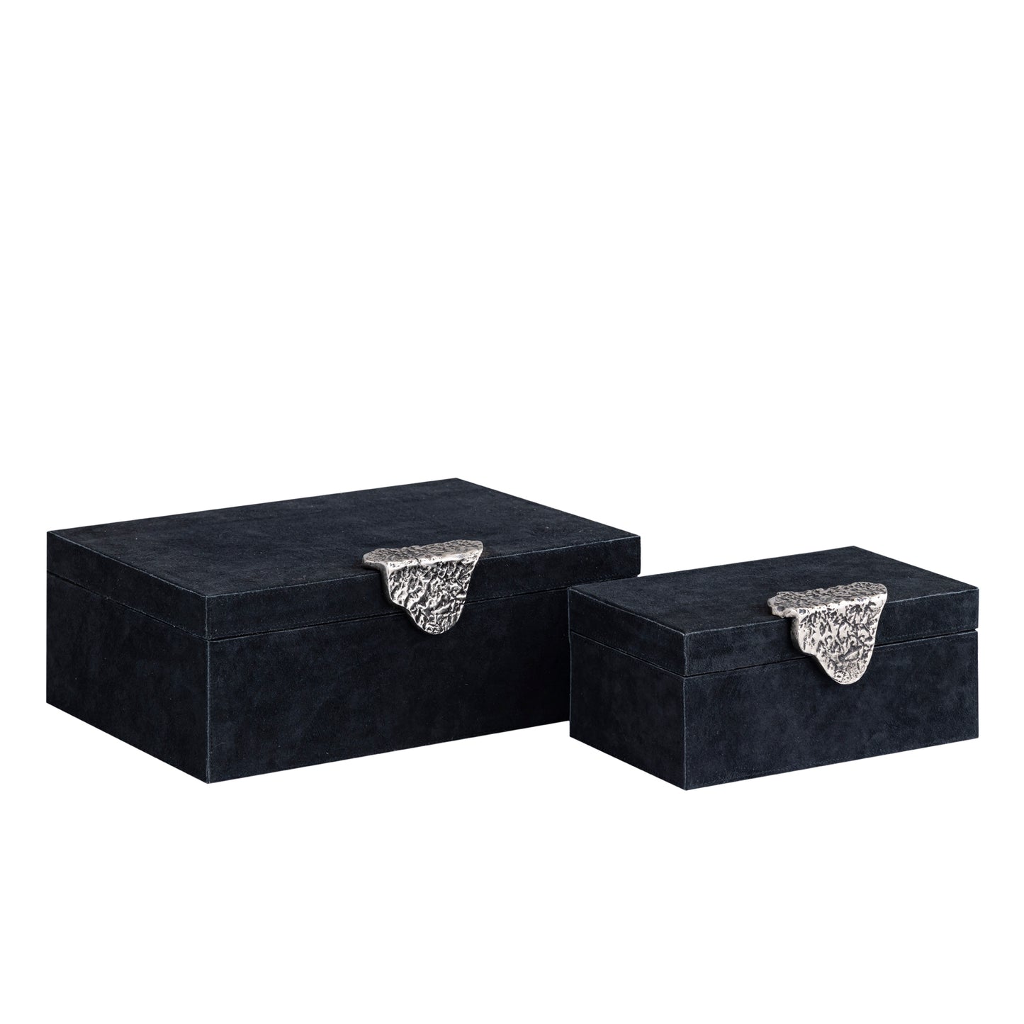 Hazael Black Suede Box Silver Handle Set Of 2