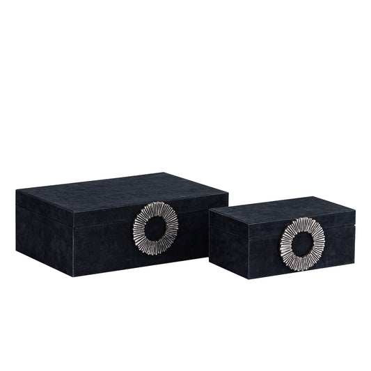 Hazael Black Suede Box Silver Handle Set Of 2