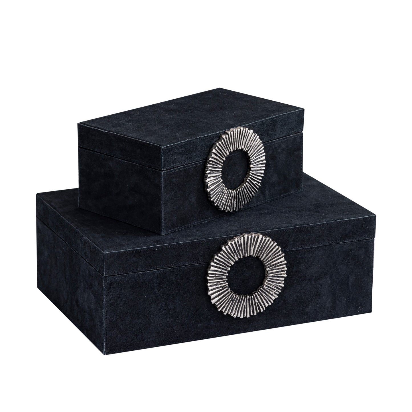 Hazael Black Suede Box Silver Handle Set Of 2