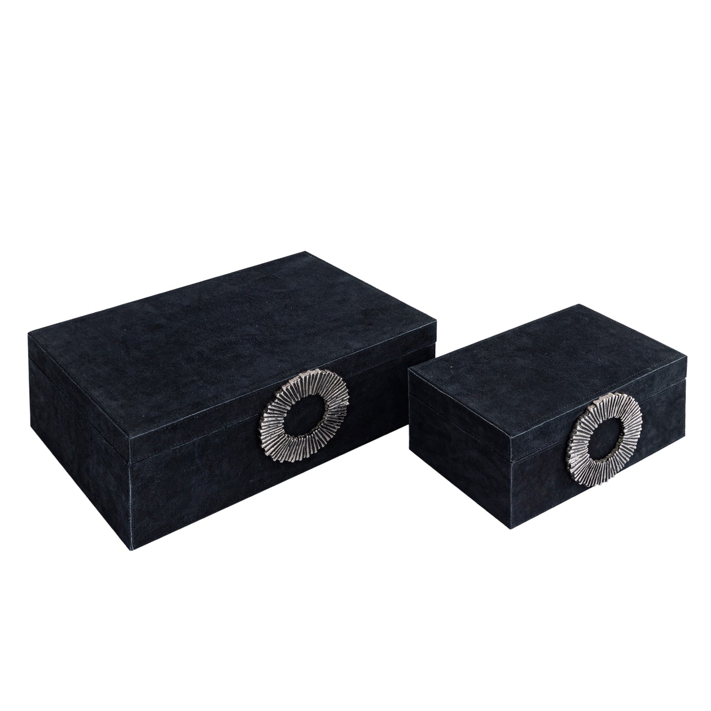 Hazael Black Suede Box Silver Handle Set Of 2