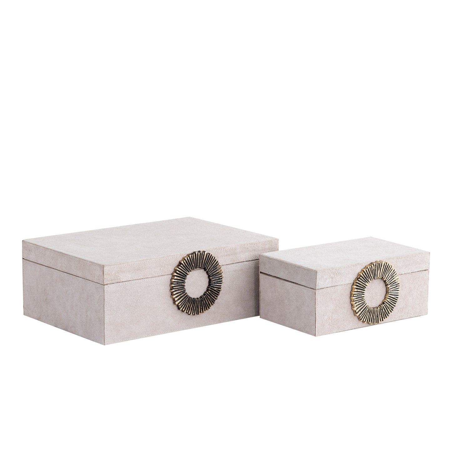 Hazael Beige Suede Box Golden Handle Set Of 2
