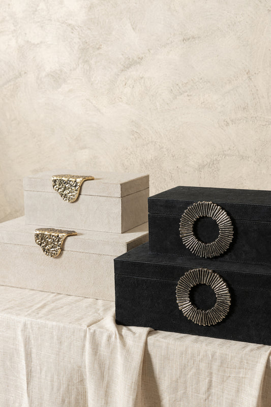 Hazael Beige Suede Box Golden Handle Set Of 2