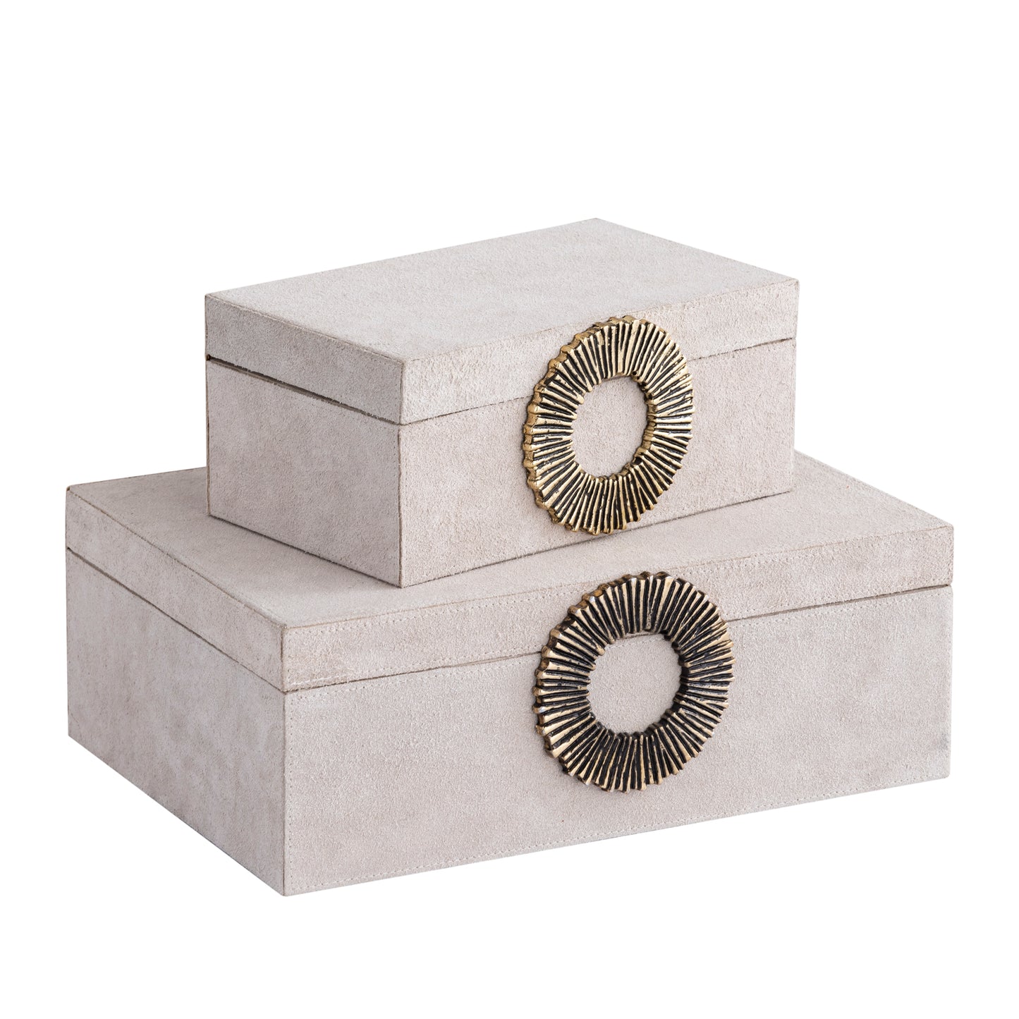 Hazael Beige Suede Box Golden Handle Set Of 2
