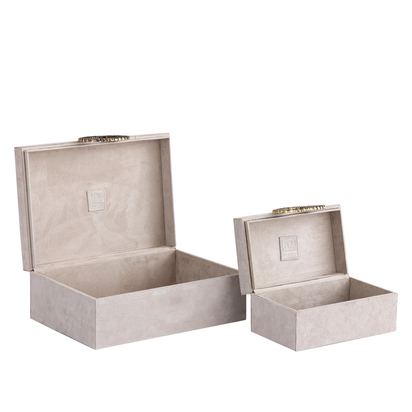 Hazael Beige Suede Box Golden Handle Set Of 2