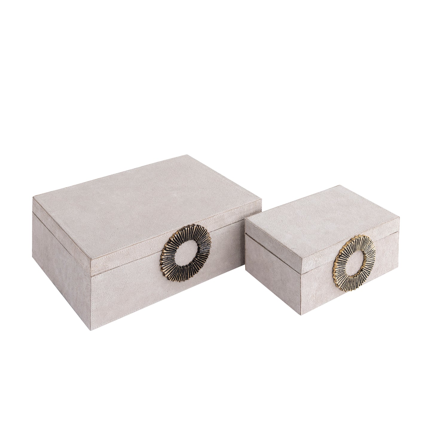 Hazael Beige Suède Opbergbox Set Van 2 Met Gouden Handvat 13x36x25 cm
